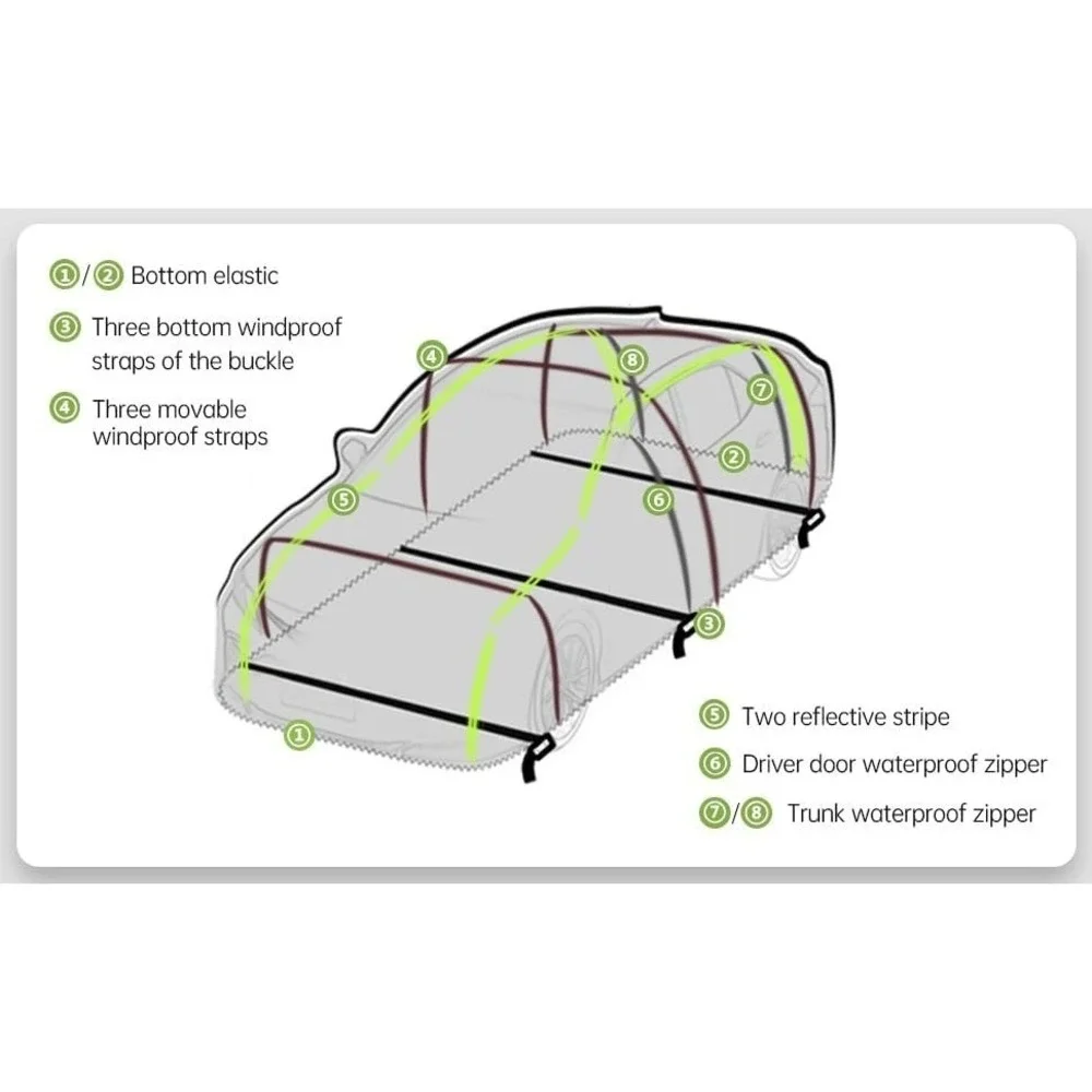 J&J Heavy Duty car Cover, 300D & Soft Lining, Driver&Trunk, Silver SEDAN 203 IN